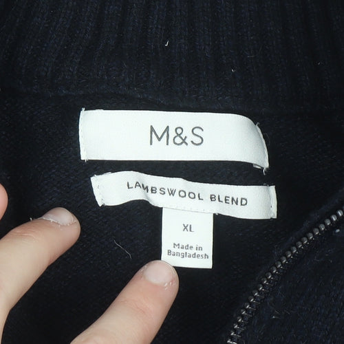 Marks and Spencer Men's Black XL Lambswool 1/2 Zip Jumper