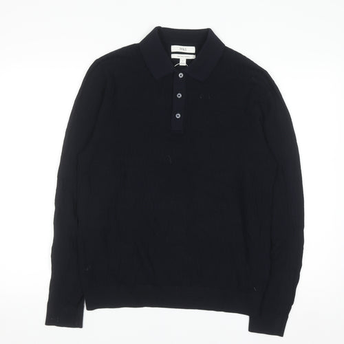 Marks and Spencer Men's Black M Collared Cotton Modal Henley Jumper