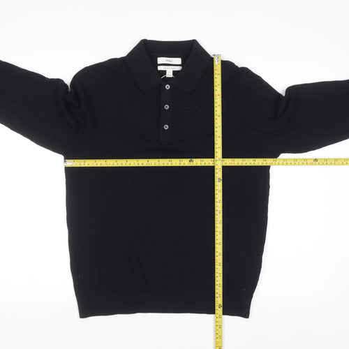 Marks and Spencer Men's Black M Collared Cotton Modal Henley Jumper