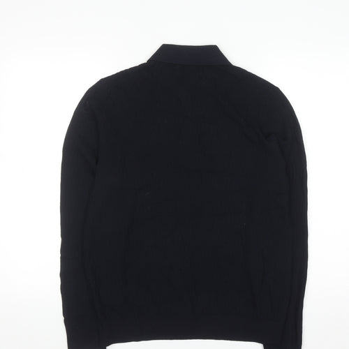 Marks and Spencer Men's Black M Collared Cotton Modal Henley Jumper