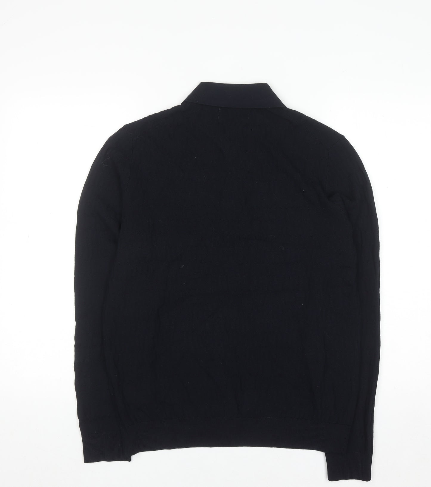 Marks and Spencer Men's Black M Collared Cotton Modal Henley Jumper