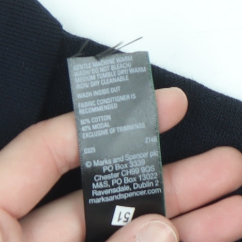 Marks and Spencer Men's Black M Collared Cotton Modal Henley Jumper