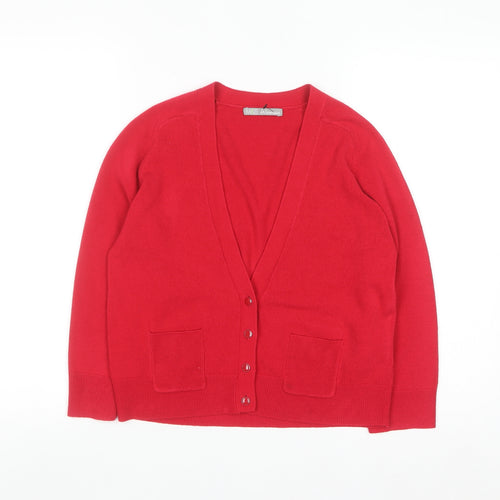 Marks and Spencer Women Red Size 12 Acrylic V-Neck Cardigan