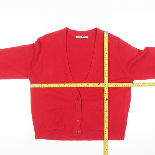 Marks and Spencer Women Red Size 12 Acrylic V-Neck Cardigan