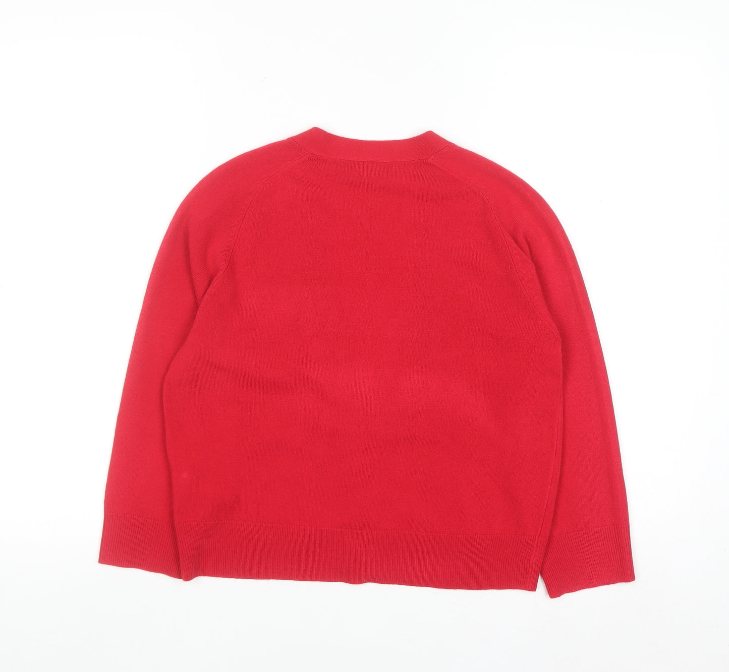 Marks and Spencer Women Red Size 12 Acrylic V-Neck Cardigan