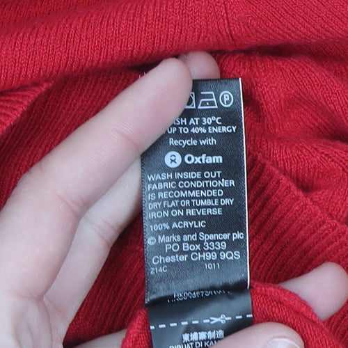 Marks and Spencer Women Red Size 12 Acrylic V-Neck Cardigan