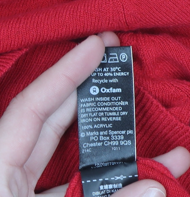 Marks and Spencer Women Red Size 12 Acrylic V-Neck Cardigan