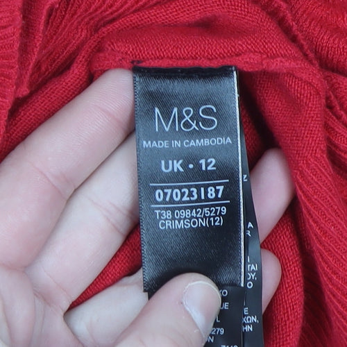 Marks and Spencer Women Red Size 12 Acrylic V-Neck Cardigan