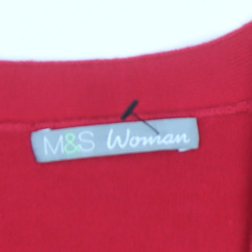 Marks and Spencer Women Red Size 12 Acrylic V-Neck Cardigan