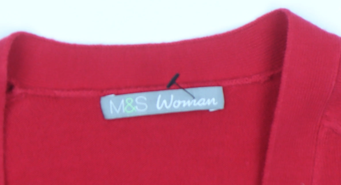 Marks and Spencer Women Red Size 12 Acrylic V-Neck Cardigan
