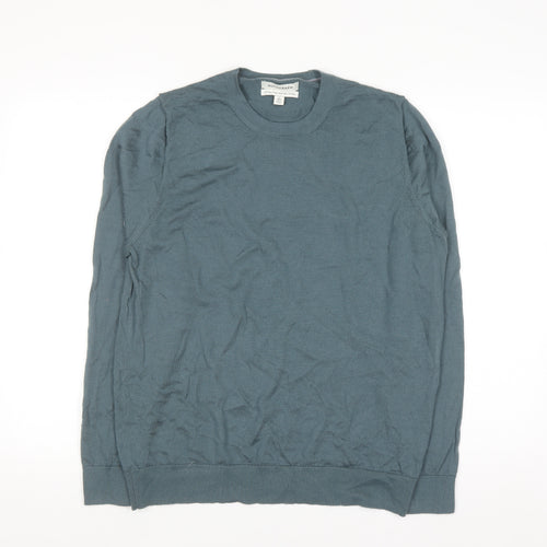 Marks and Spencer Autograph Men's Blue Merino Wool Crew Neck Jumper L