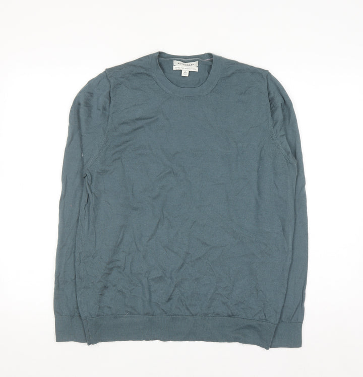Marks and Spencer Autograph Men's Blue Merino Wool Crew Neck Jumper L
