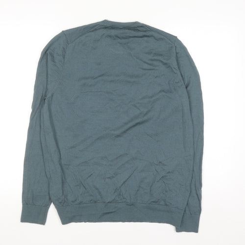 Marks and Spencer Autograph Men's Blue Merino Wool Crew Neck Jumper L