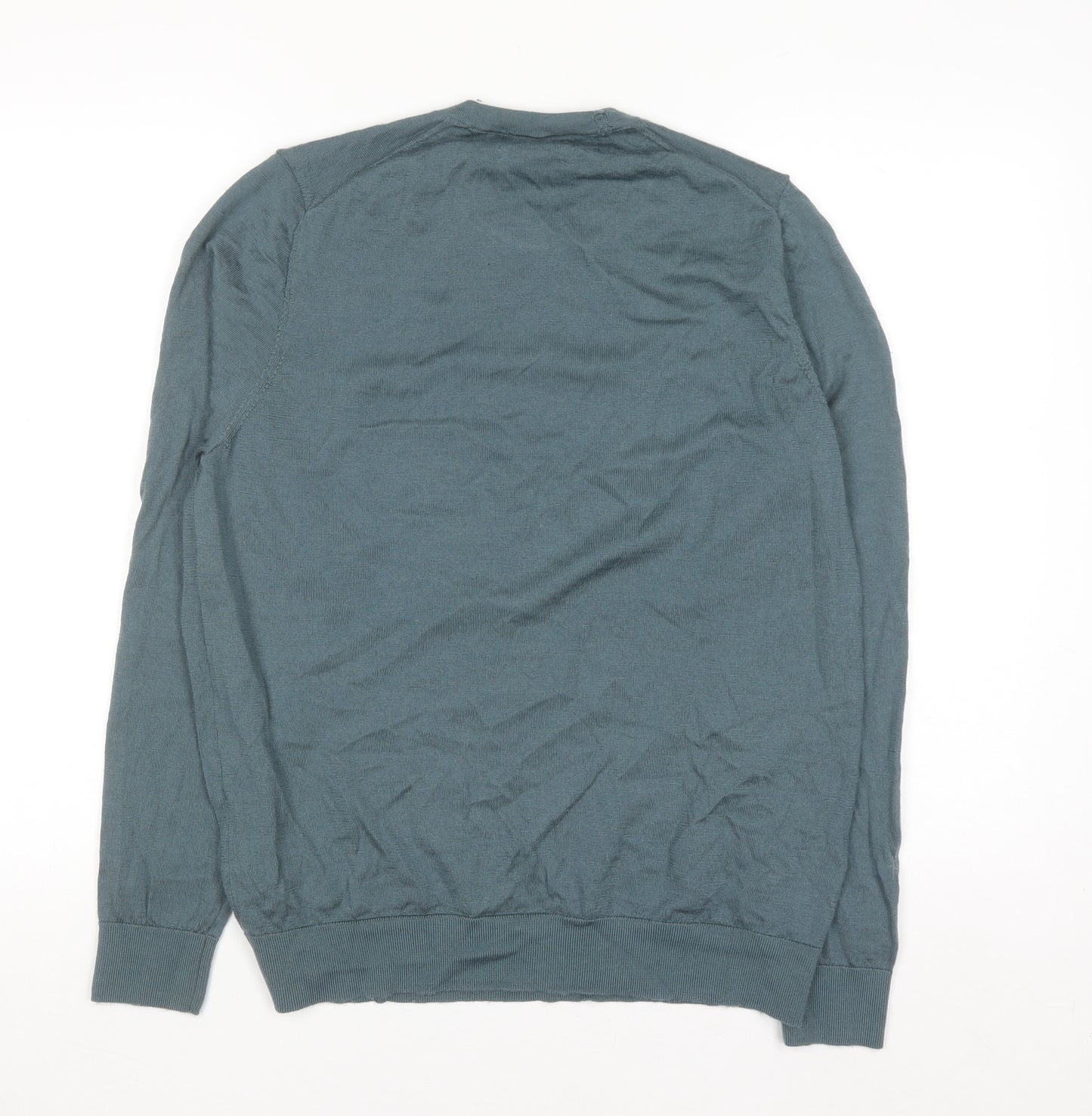 Marks and Spencer Autograph Men's Blue Merino Wool Crew Neck Jumper L