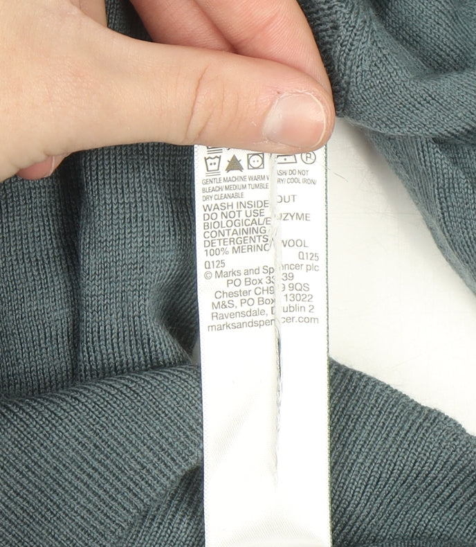 Marks and Spencer Autograph Men's Blue Merino Wool Crew Neck Jumper L