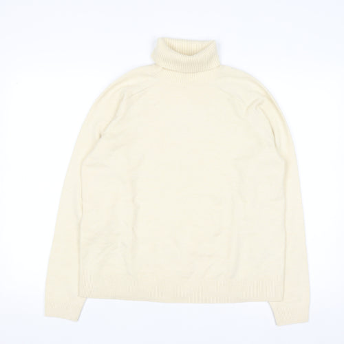 Marks and Spencer Women Ivory Roll Neck Wool Blend Jumper M