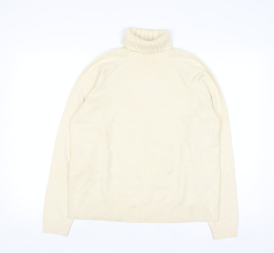 Marks and Spencer Women Ivory Roll Neck Wool Blend Jumper M