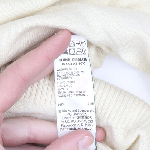 Marks and Spencer Women Ivory Roll Neck Wool Blend Jumper M