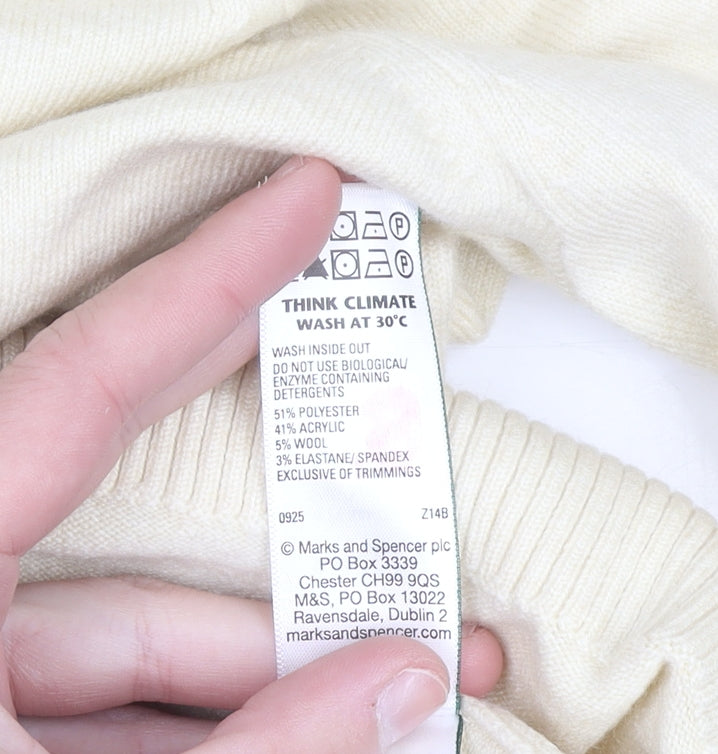 Marks and Spencer Women Ivory Roll Neck Wool Blend Jumper M
