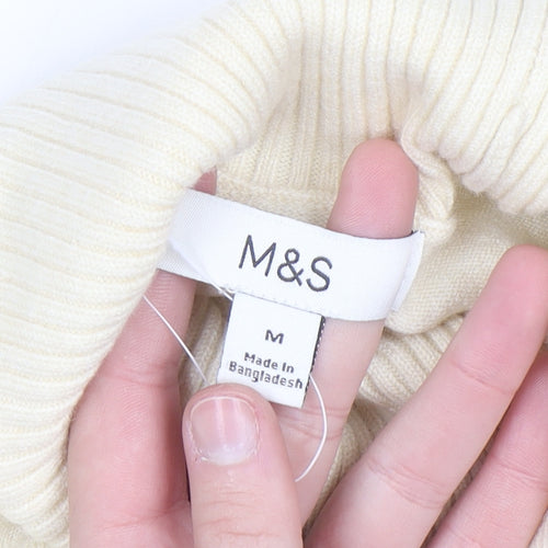 Marks and Spencer Women Ivory Roll Neck Wool Blend Jumper M