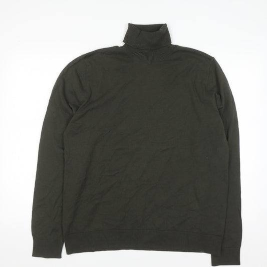 Marks and Spencer Men’s Green Roll Neck Cotton Jumper Size L Regular