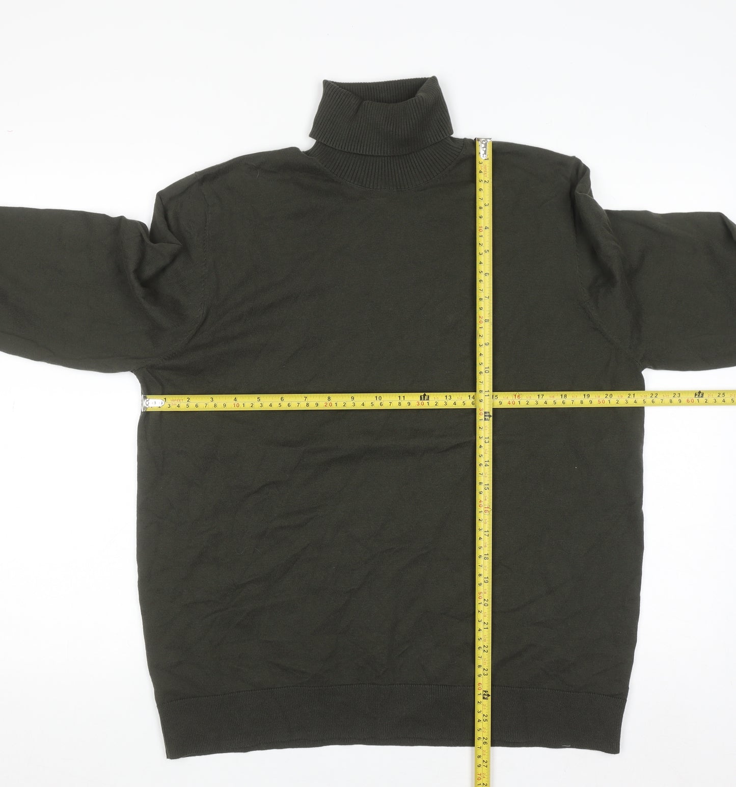 Marks and Spencer Men’s Green Roll Neck Cotton Jumper Size L Regular