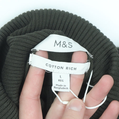 Marks and Spencer Men’s Green Roll Neck Cotton Jumper Size L Regular