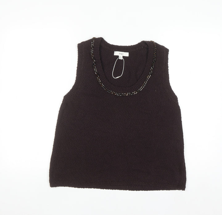 Marks and Spencer Women Brown Sleeveless Knit Vest M Round Neck