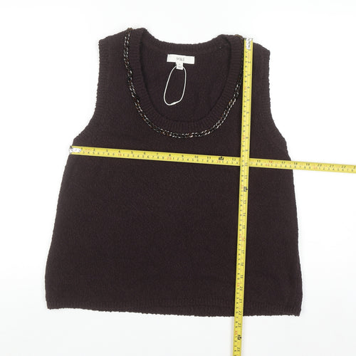 Marks and Spencer Women Brown Sleeveless Knit Vest M Round Neck