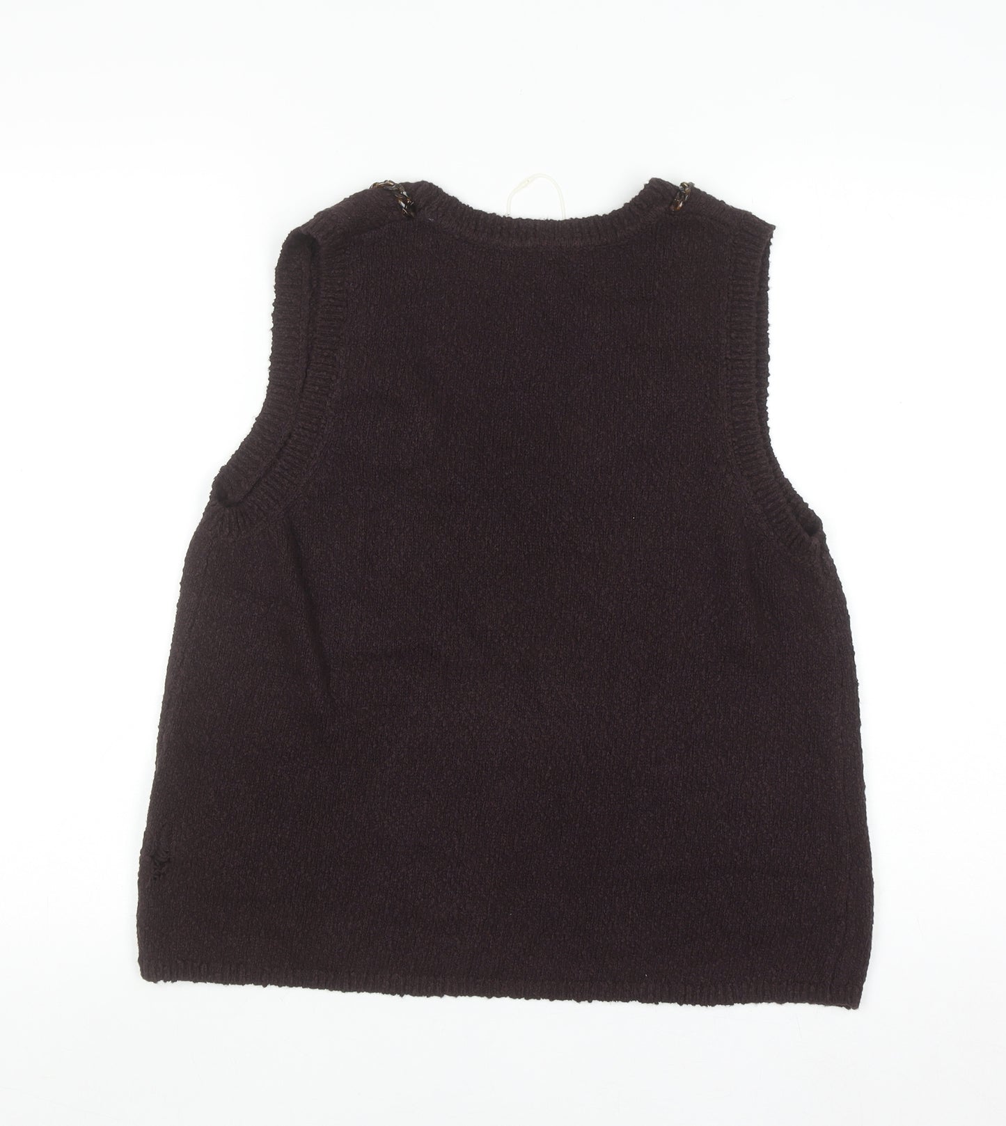 Marks and Spencer Women Brown Sleeveless Knit Vest M Round Neck