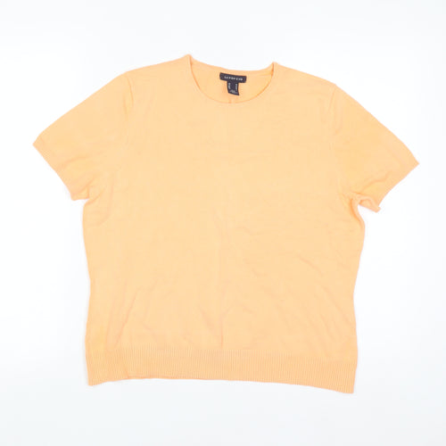 Lands' End Women's Orange Cotton Short Sleeve Crew Neck Jumper M