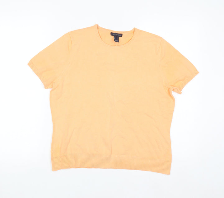 Lands' End Women's Orange Cotton Short Sleeve Crew Neck Jumper M
