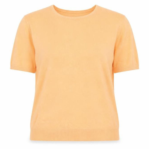 Lands' End Women's Orange Cotton Short Sleeve Crew Neck Jumper M