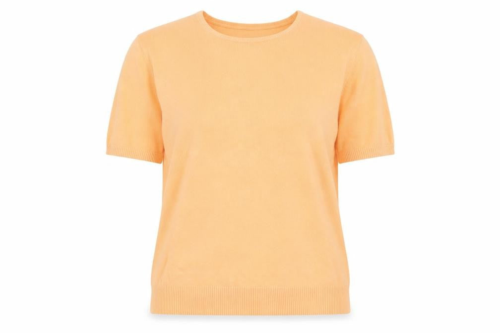 Lands' End Women's Orange Cotton Short Sleeve Crew Neck Jumper M