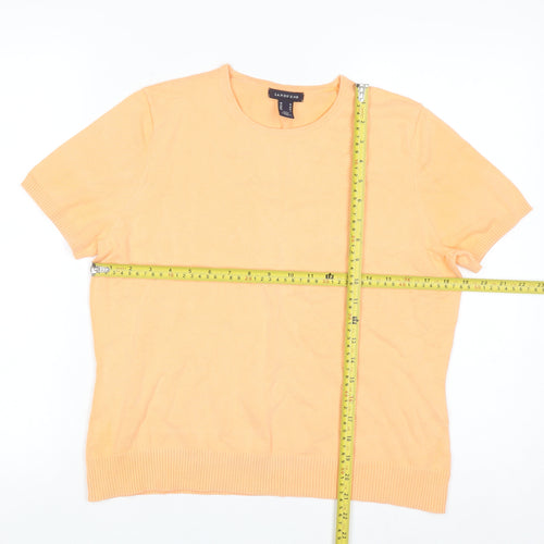 Lands' End Women's Orange Cotton Short Sleeve Crew Neck Jumper M