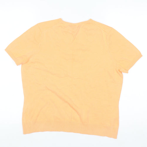 Lands' End Women's Orange Cotton Short Sleeve Crew Neck Jumper M