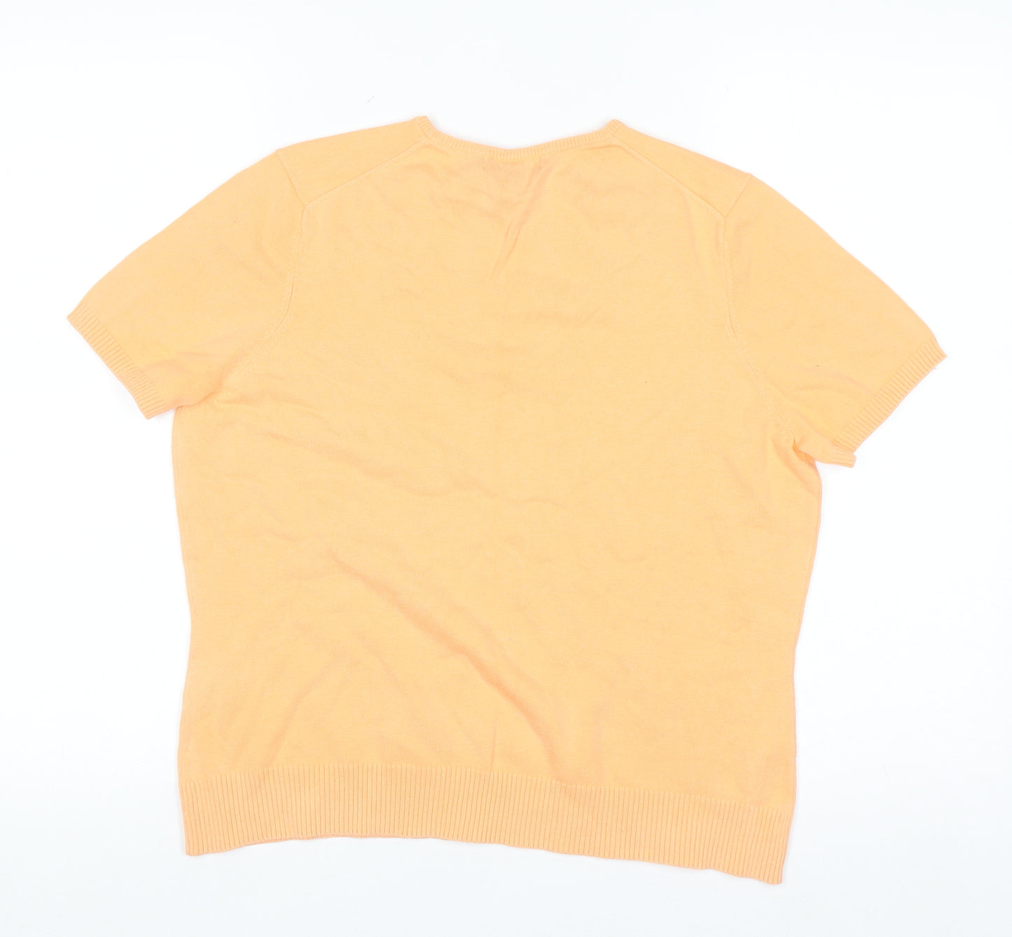 Lands' End Women's Orange Cotton Short Sleeve Crew Neck Jumper M