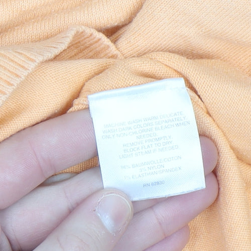 Lands' End Women's Orange Cotton Short Sleeve Crew Neck Jumper M
