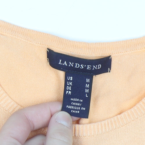 Lands' End Women's Orange Cotton Short Sleeve Crew Neck Jumper M
