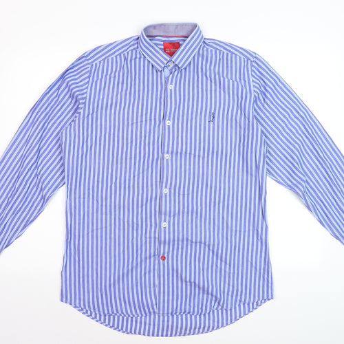 6th Sense Men's Blue Striped Long Sleeve 100% Cotton Dress Shirt M