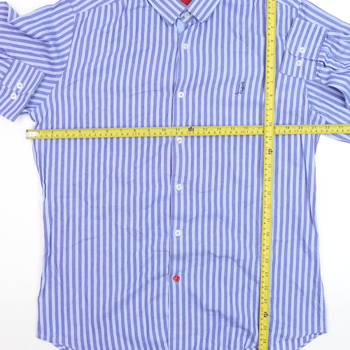 6th Sense Men's Blue Striped Long Sleeve 100% Cotton Dress Shirt M