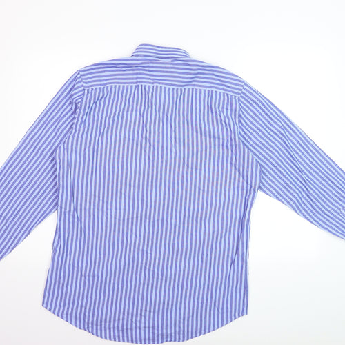 6th Sense Men's Blue Striped Long Sleeve 100% Cotton Dress Shirt M