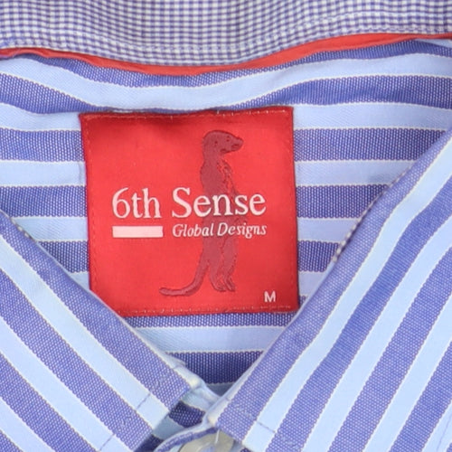 6th Sense Men's Blue Striped Long Sleeve 100% Cotton Dress Shirt M