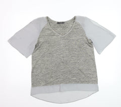 Dunnes Women Grey V-Neck Short Sleeve Blouse Size 12