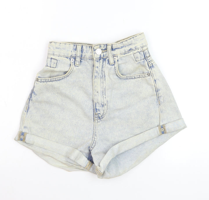 Stradivarius Women's Blue High Rise Mom Denim Shorts UK 4