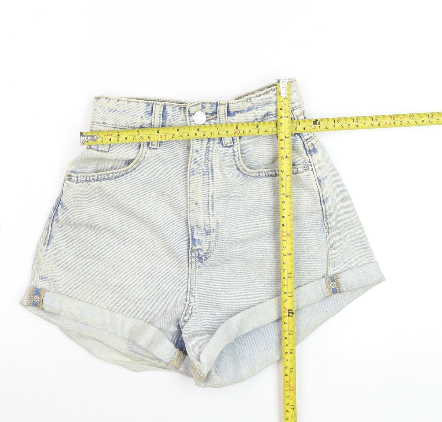 Stradivarius Women's Blue High Rise Mom Denim Shorts UK 4