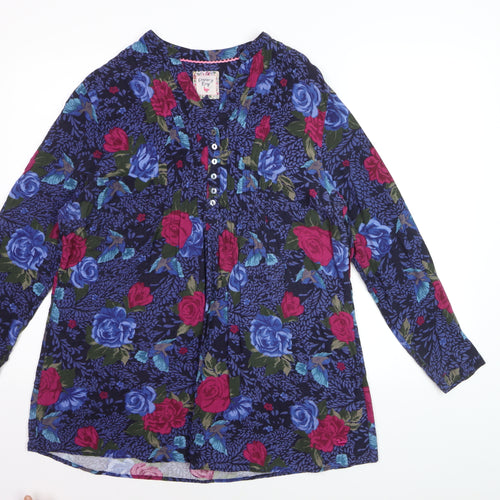 Country Rose Women's Blue Floral Long Sleeve Viscose Blouse Size S