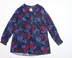 Country Rose Women's Blue Floral Long Sleeve Viscose Blouse Size S
