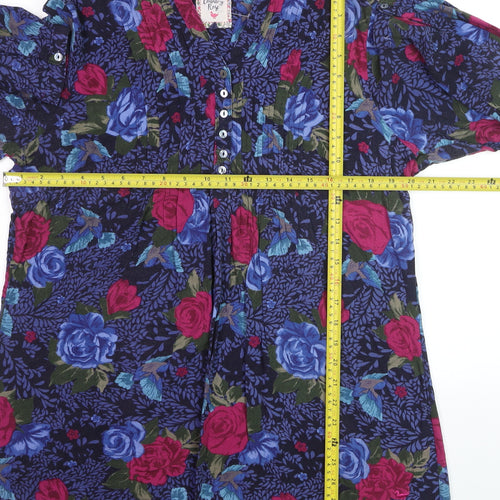 Country Rose Women's Blue Floral Long Sleeve Viscose Blouse Size S