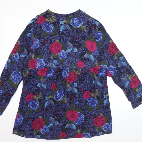 Country Rose Women's Blue Floral Long Sleeve Viscose Blouse Size S